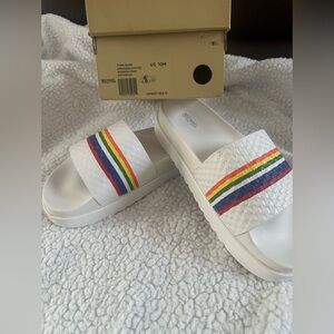 Michael Kors White Slides with Multicolor Stripes